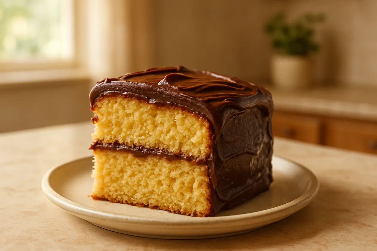 Moist Classic Yellow Cake with Fudge Frosting